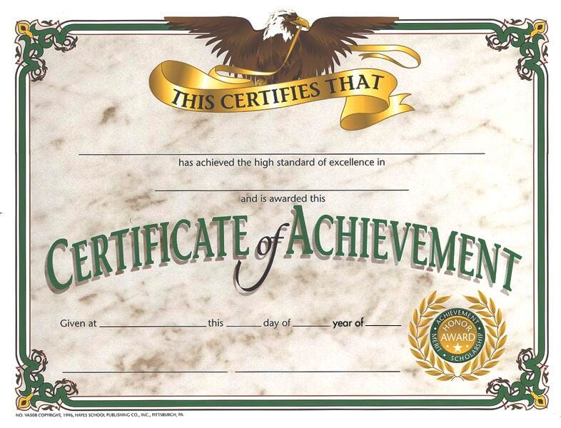 Award Certificates, Item Number 357049